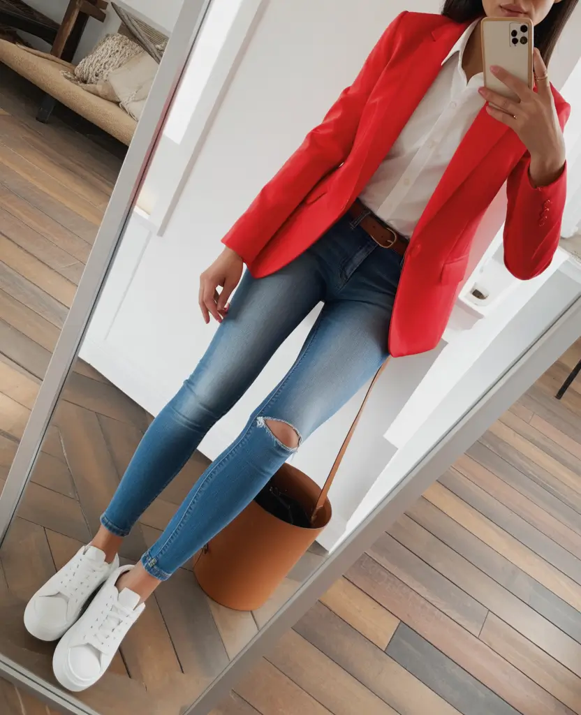 spring jeans outfit Bright Blazer Energy With Everyday Denim
