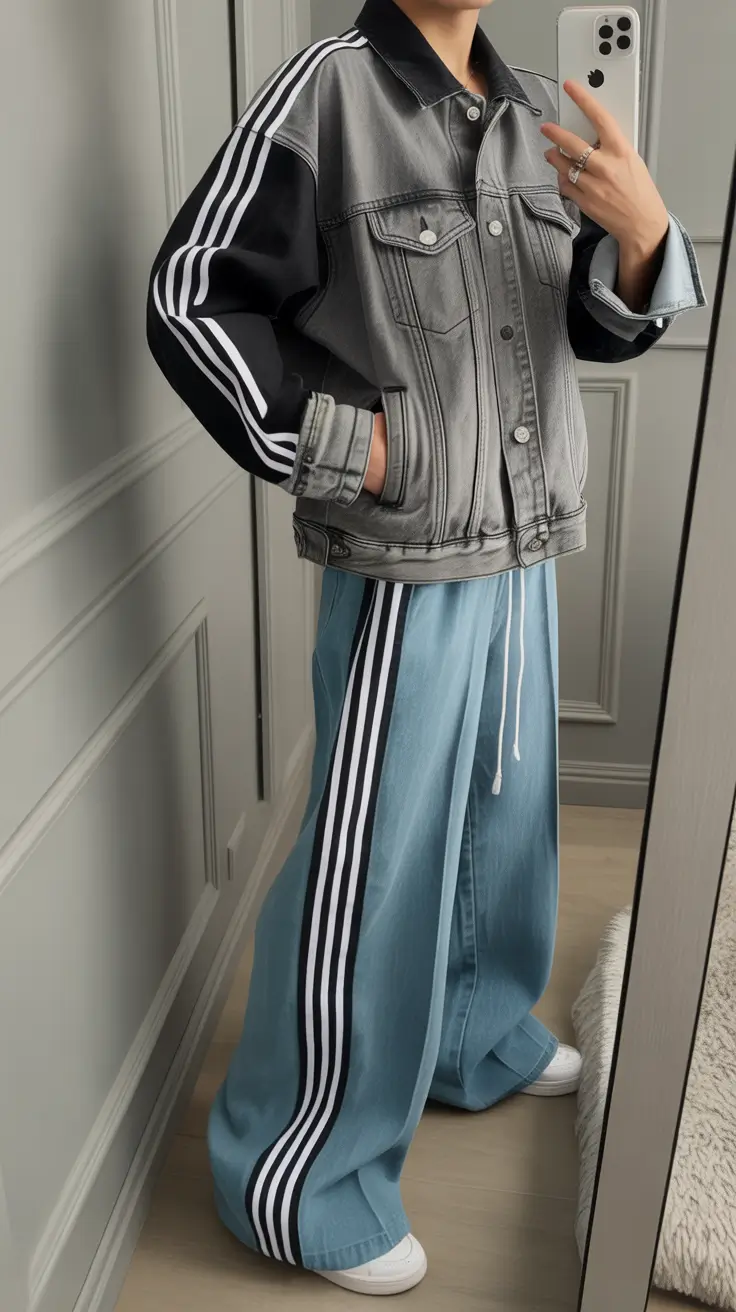 spring jeans outfit Sporty Stripes and Denim With Street Confidence