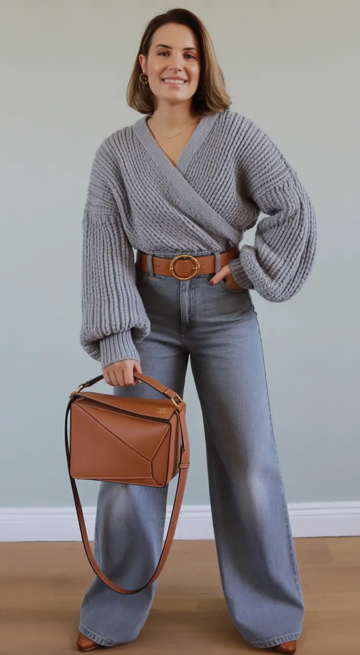 spring jeans outfit Soft Knit Layers With Wide-Leg Denim Calm