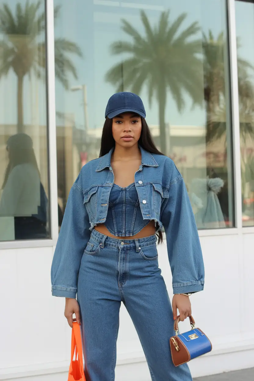 spring outfits black women Denim-On-Denim Cool With a Sporty Spring Finish