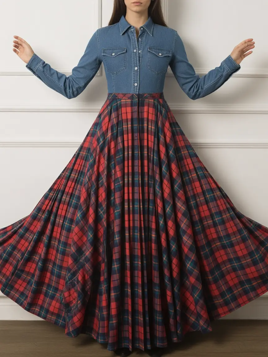 spring skirt outfits Preppy Plaid Meets Denim for Timeless Spring Ideas