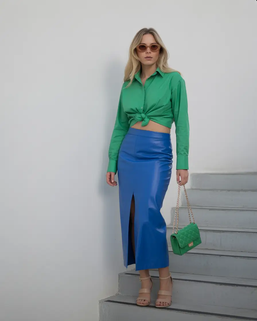 spring skirt outfits Color-Blocking Confidence With a Sleek Long Skirt