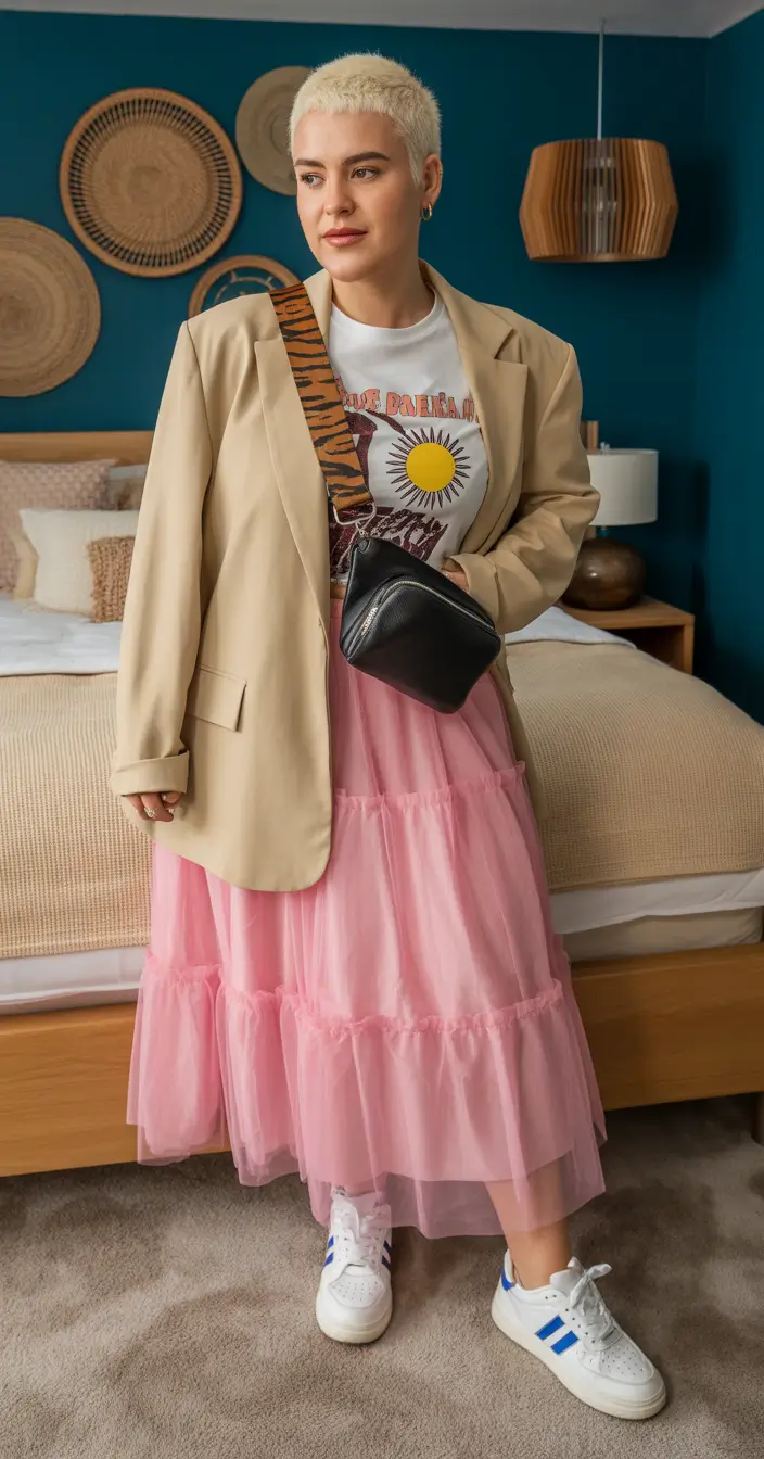 spring skirt outfits Casual Tulle Skirt Styling With Sneakers and Edge