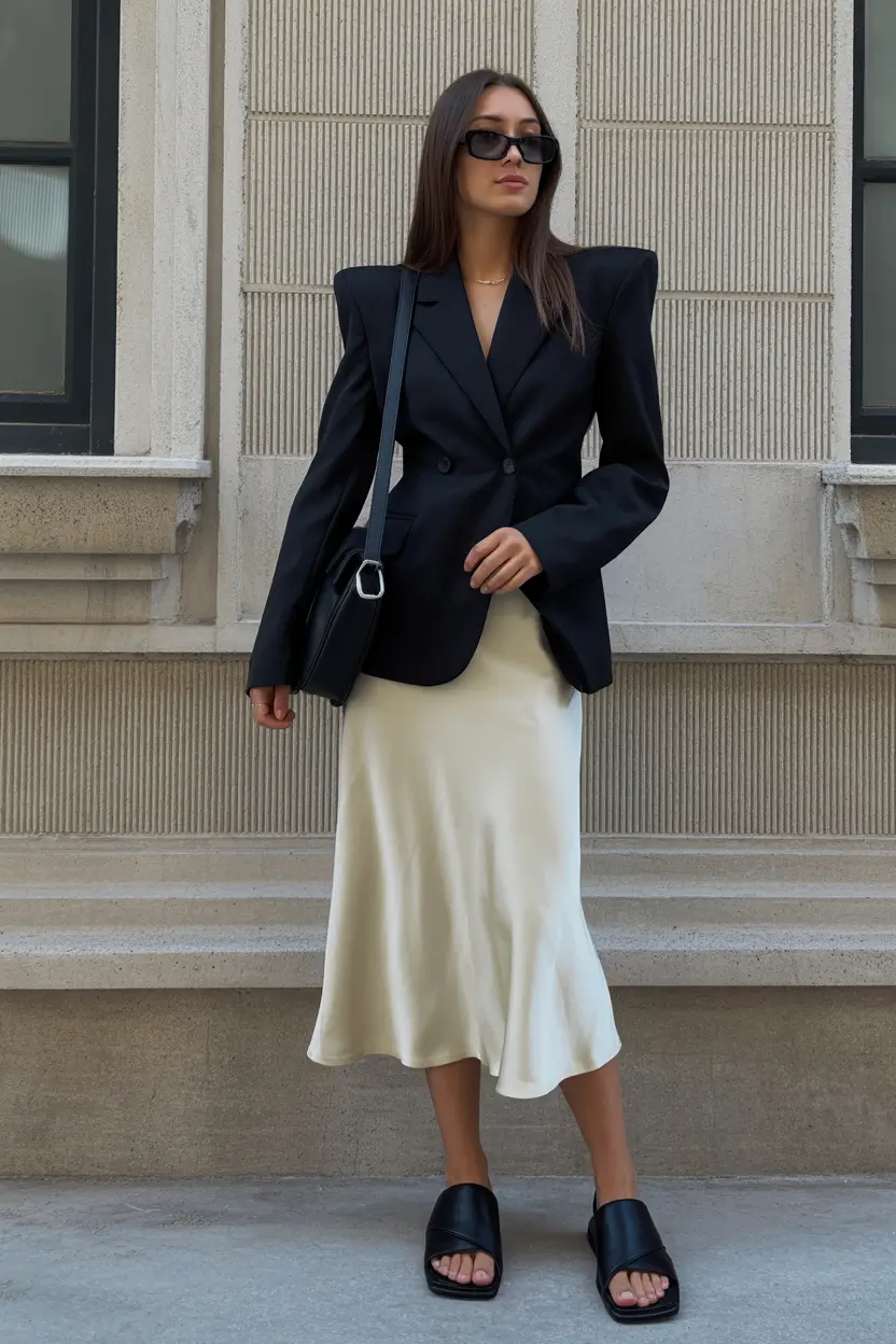 spring skirt outfits Minimalist Business Casual With a Soft Long Skirt