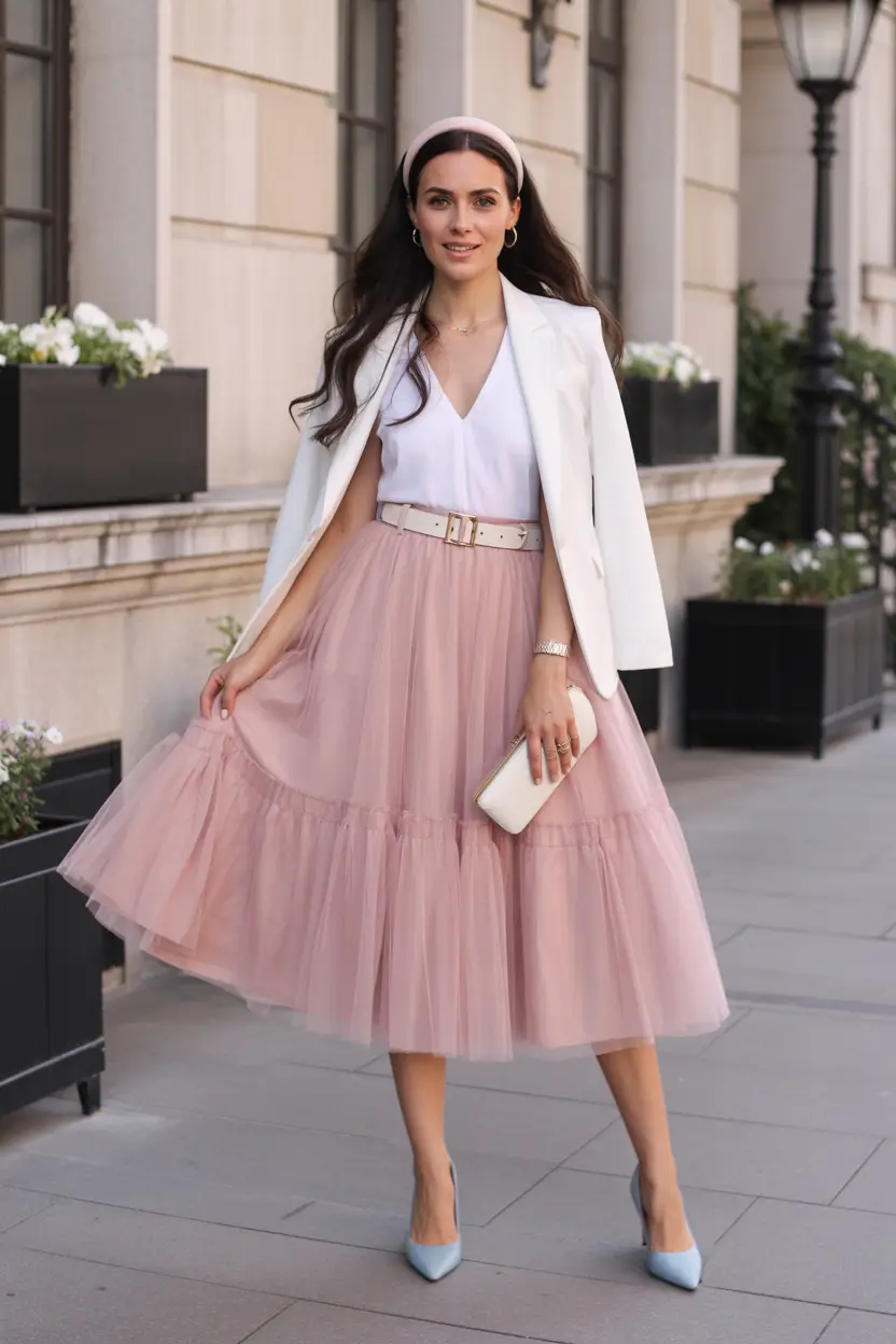 spring skirt outfits Soft Tulle Business Casual With Romantic Spring Energy