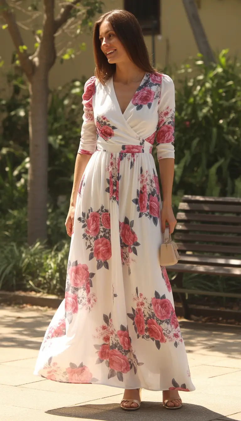 spring wedding guest outfit Romantic Florals That Feel Effortless
