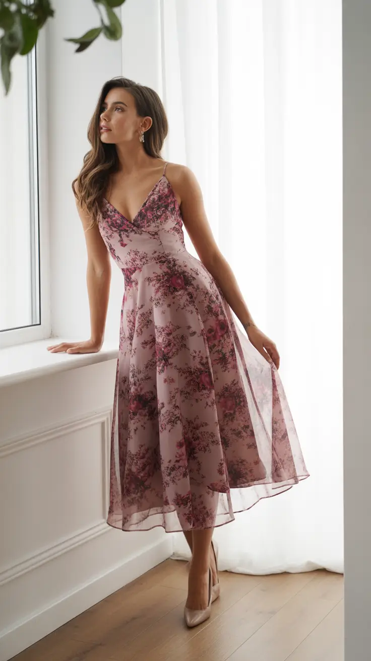 spring wedding guest outfit Dusty Rose Florals for Daytime Grace