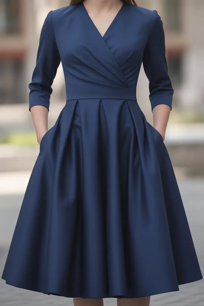 spring wedding guest outfit Navy Elegance for Cooler Spring Days