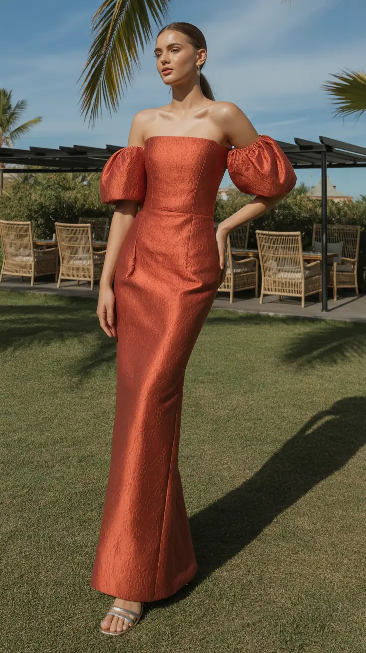 spring wedding guest outfit Terracotta Glamour for Outdoor Ceremonies