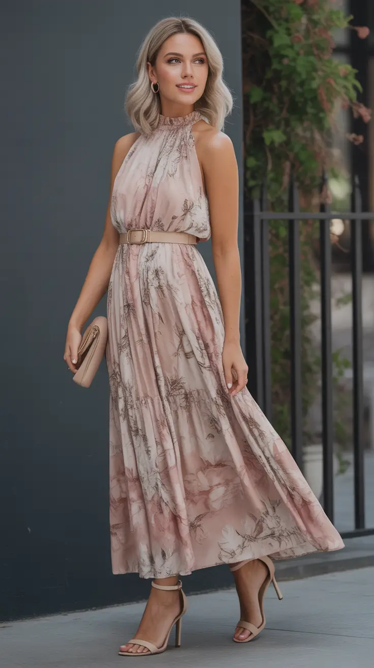 spring wedding guest outfit Soft Halter Florals for Easy Grace