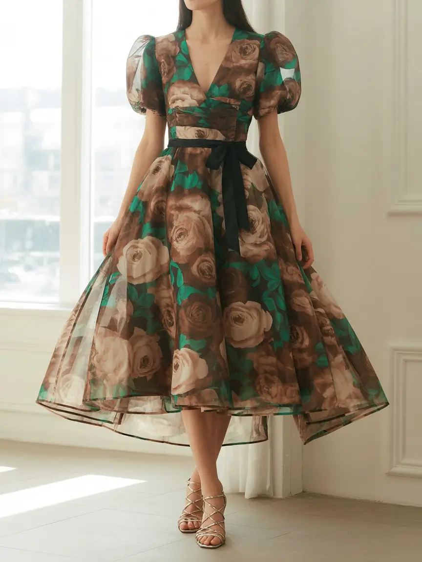 spring wedding guest outfit Bold Florals with a Couture Feel
