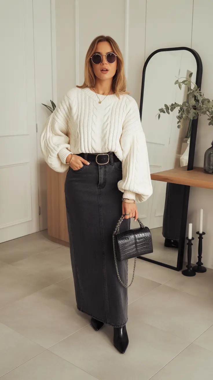 winter to spring outfits Clean Lines and a Denim Skirt Moment