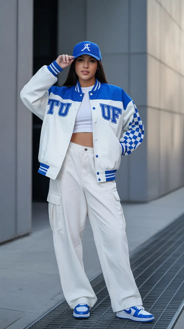 midsize spring outfits Varsity Cool With Modern Energy