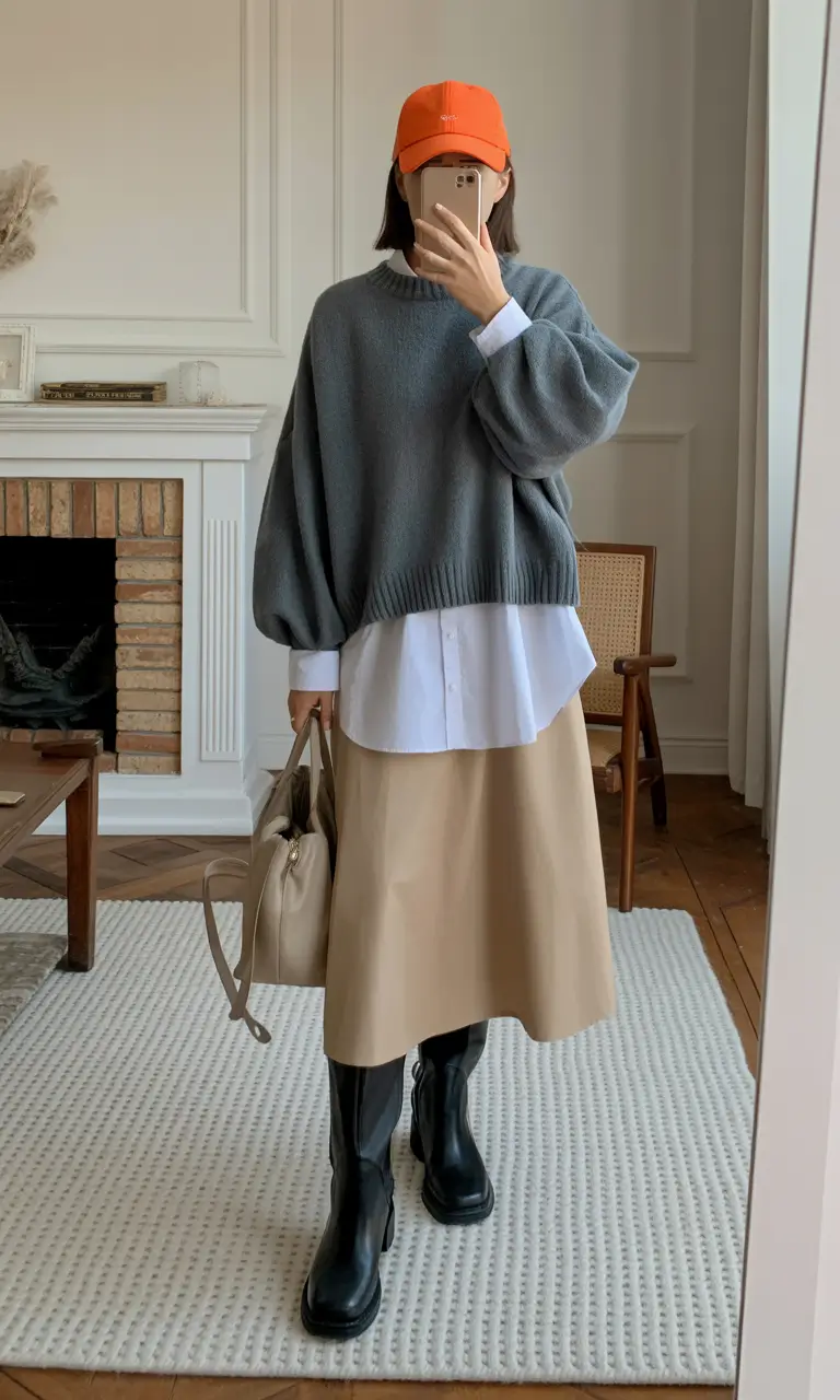 midsize spring outfits Soft Neutrals With Cozy Layering