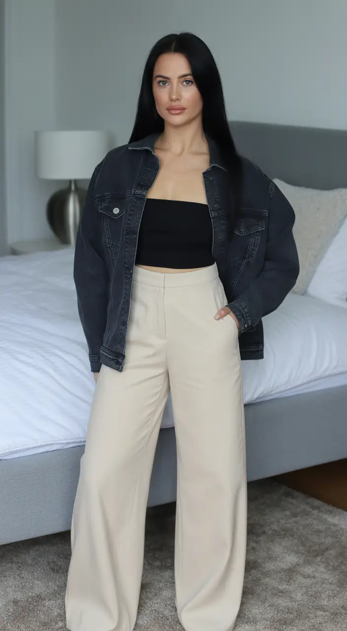 midsize spring outfits Modern Contrast With Cropped Confidence