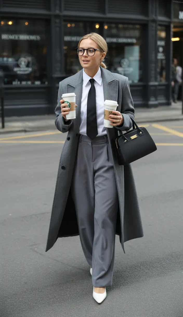 spring business casual outfits Gray Power Dressing With a Morning-Coffee Reality