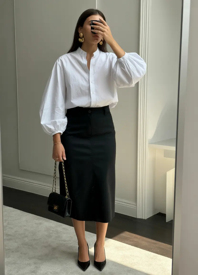 spring business casual outfits Classic Black and White Reimagined