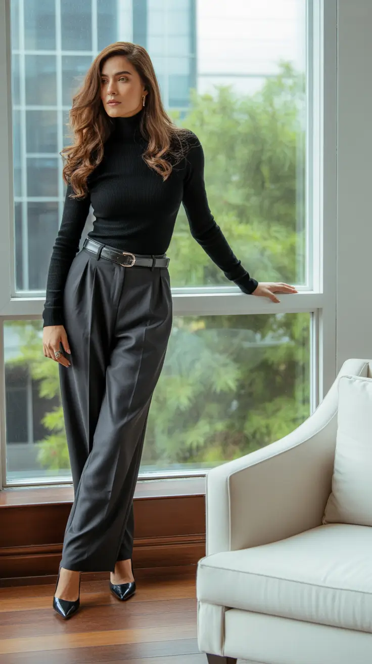 spring business casual outfits All-Black Confidence With a Modern Edge