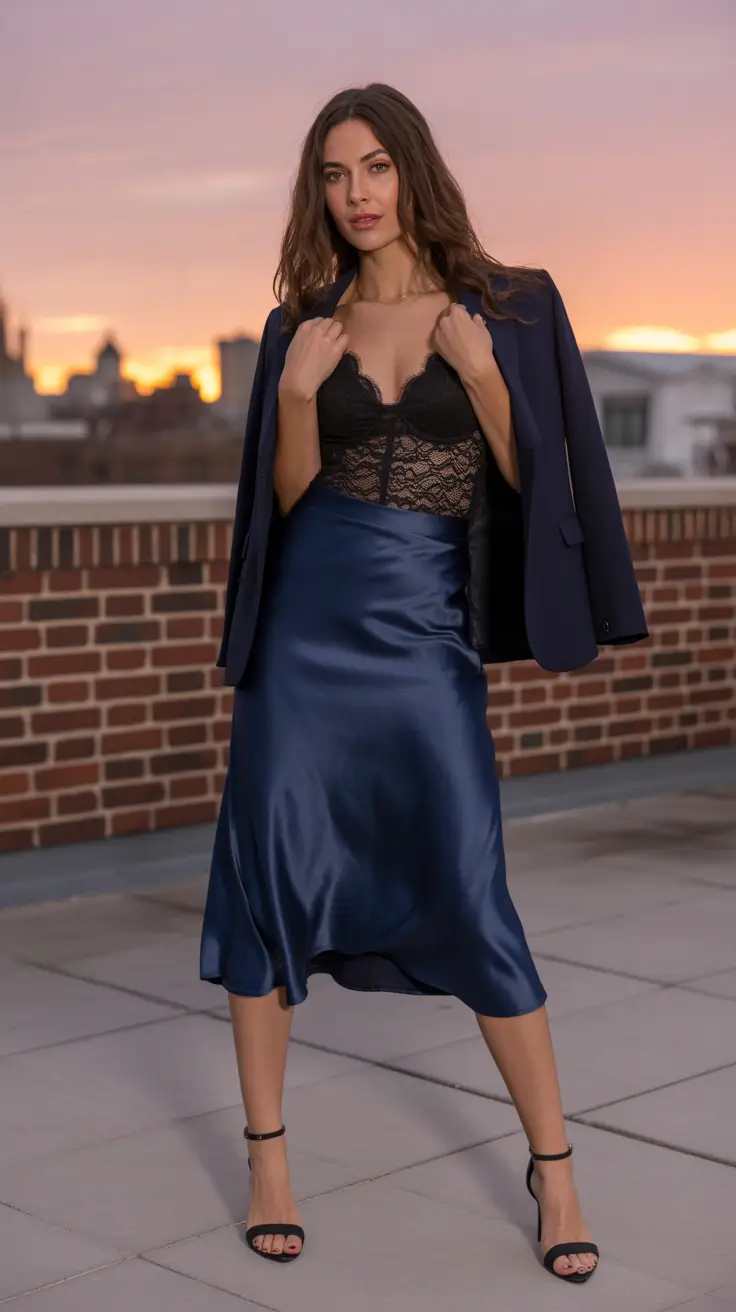 spring going out outfits Midnight Satin and Lace for a Night-Classy Mood