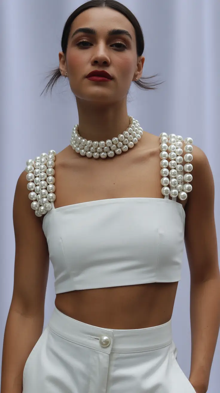 spring going out outfits Pearl-Trim Minimalism for a Light Spring Night Statement