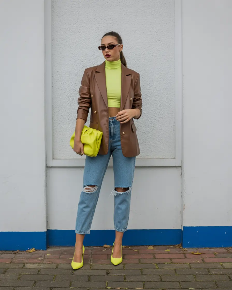 spring going out outfits Jeans and a Statement Jacket for Night Cold Casual Cool