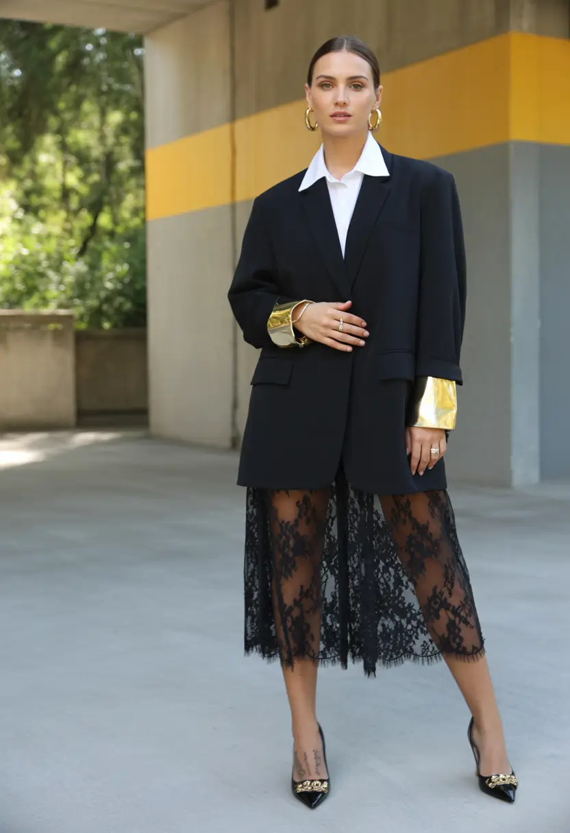 spring going out outfits Black Blazer Styling with Lace Skirts for Night Classy Spring Layers