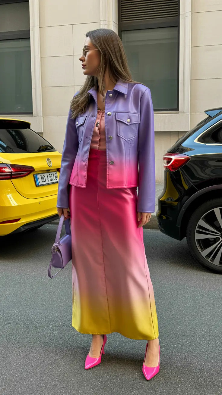 spring going out outfits Gradient Satin Skirt Looks for Night 2026 Color Confidence