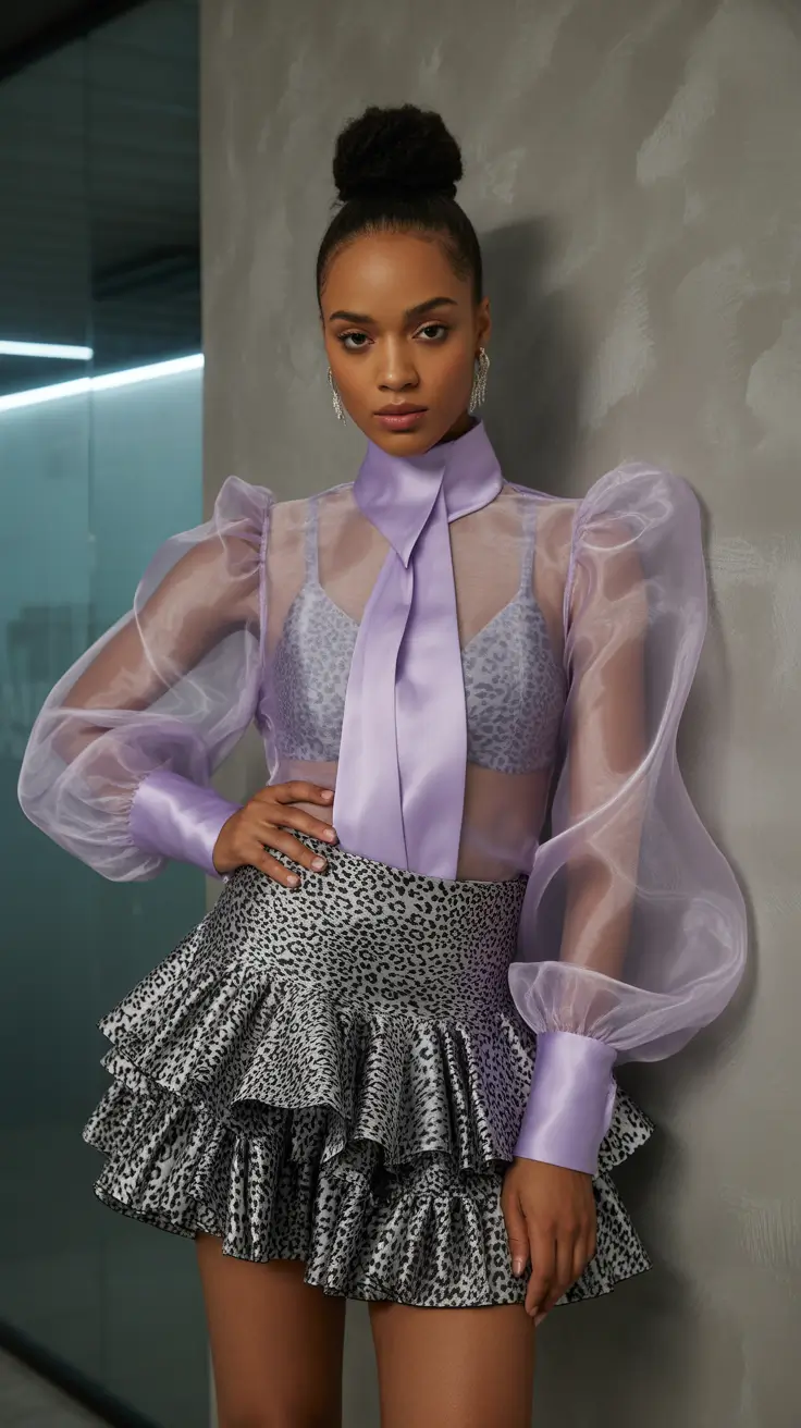 spring going out outfits Lavender Sheer Drama with a Flirty Skirt Moment