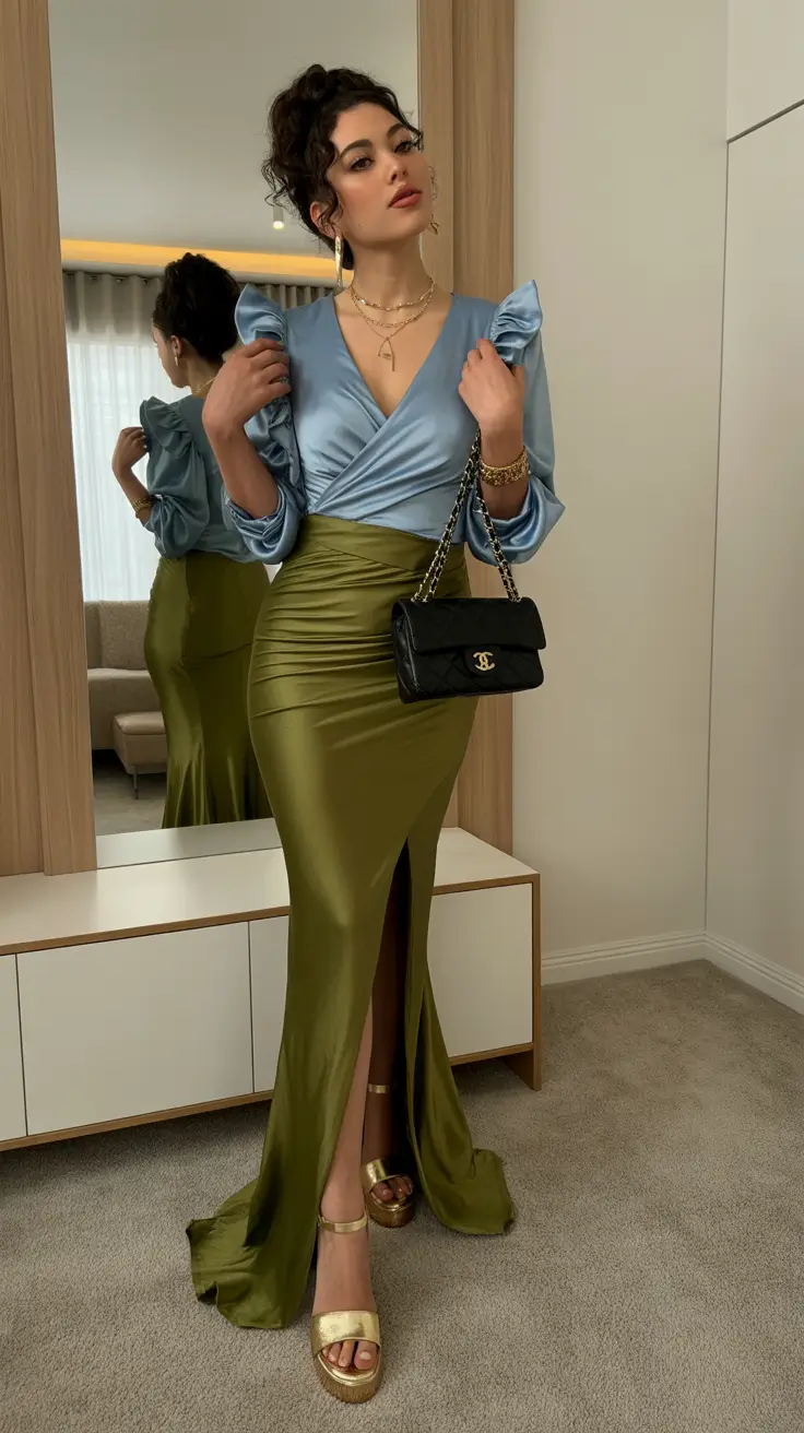 spring going out outfits Satin Olive Elegance for Night Classy Spring Evenings
