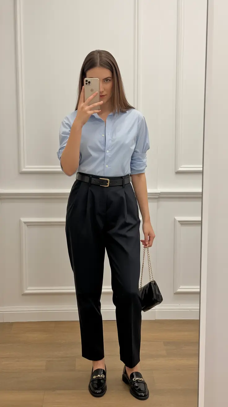 Spring Capsule Wardrobe Classic Blue Shirt Look