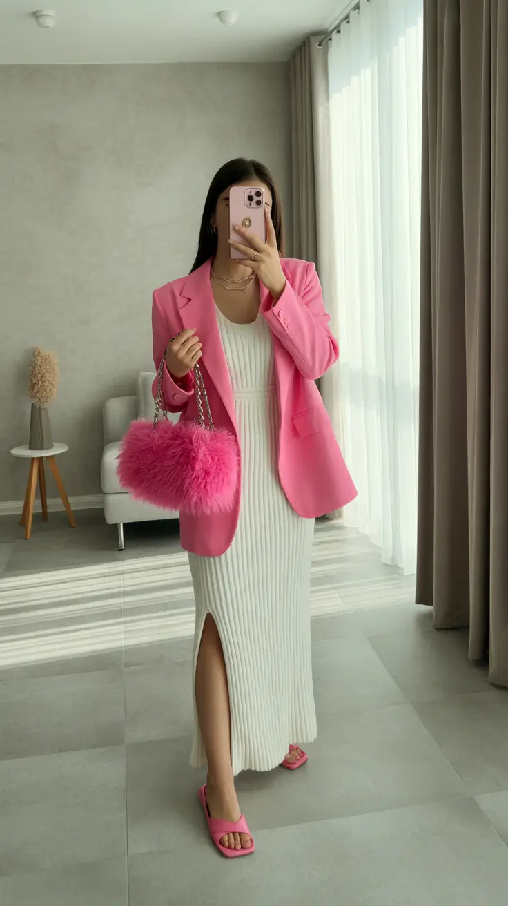 Spring Capsule Wardrobe Colorful Pink Blazer Look