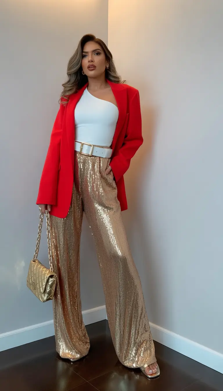 spring wedding outfit Red and Champagne Tailoring with a Relaxed Attitude