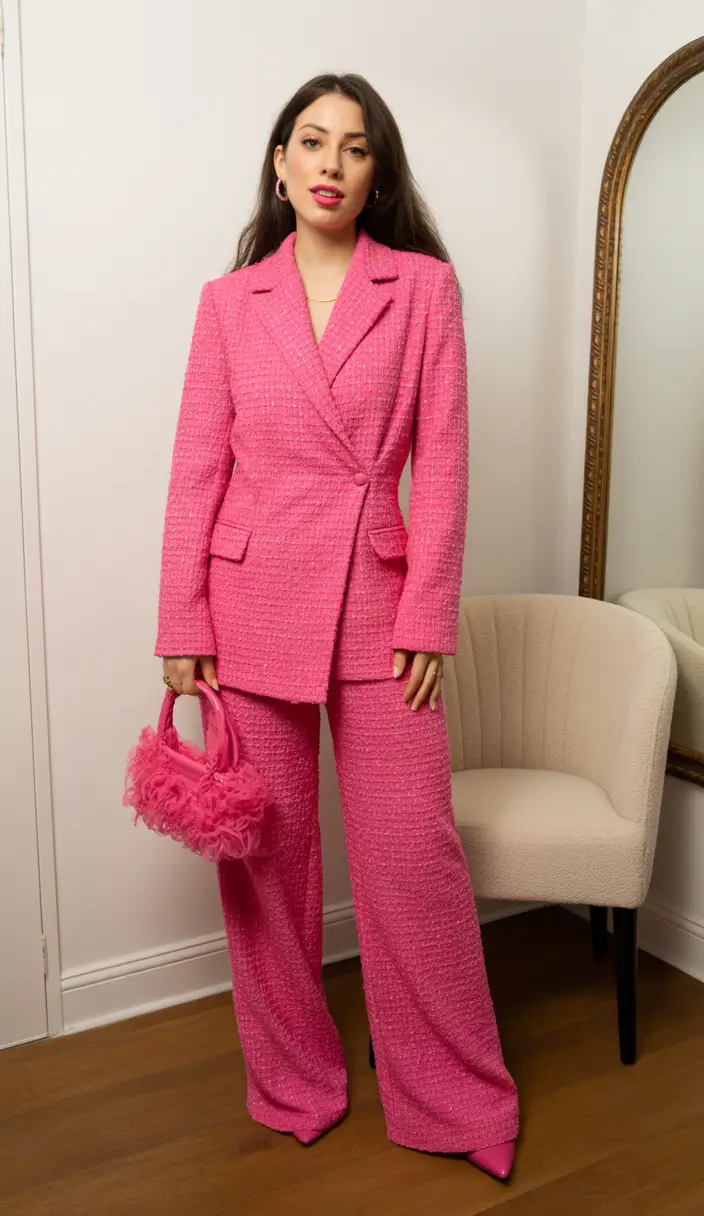 spring wedding outfit Pink Power Tailoring for a Playful Statement