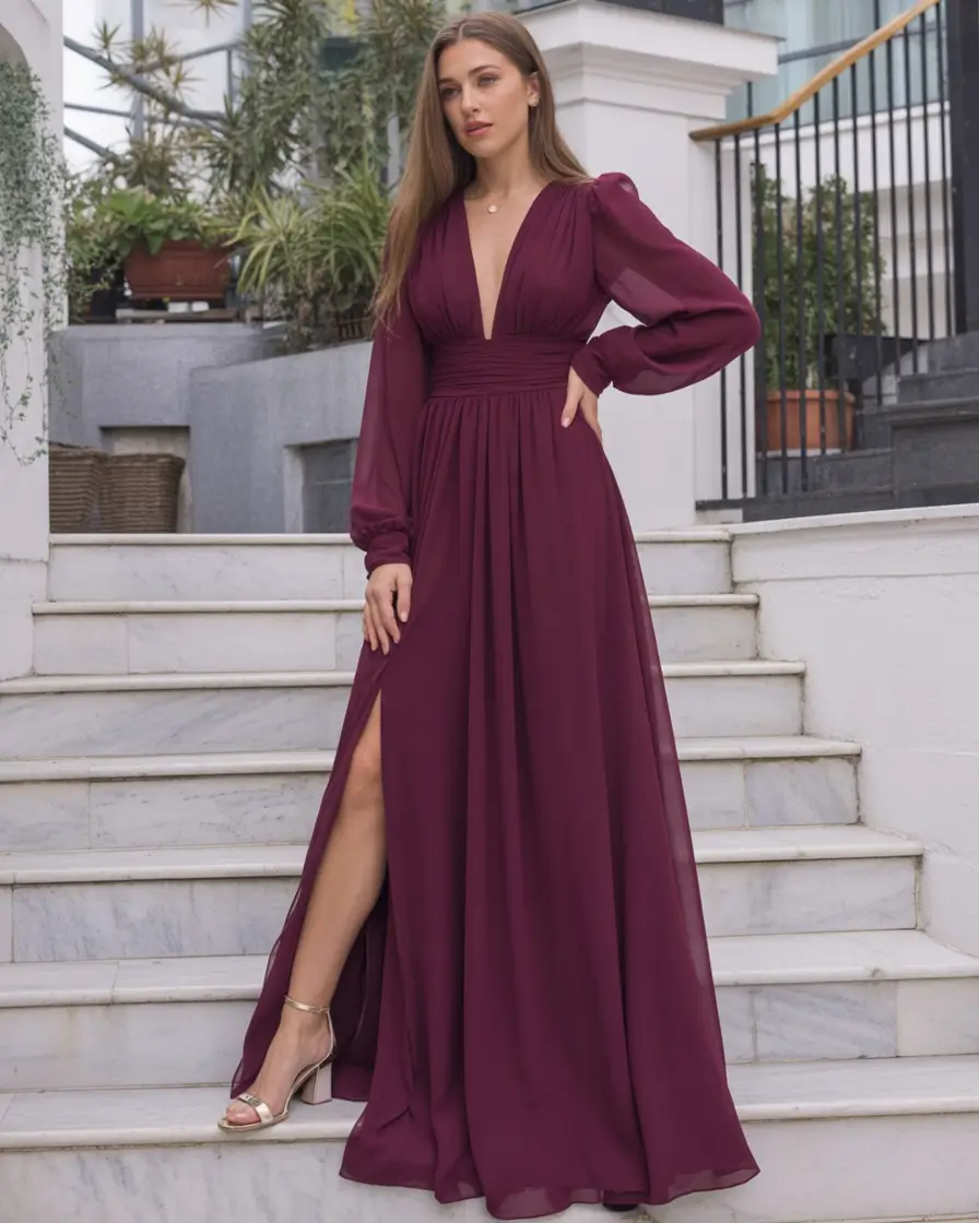 spring wedding outfit Deep Plum Dresses for Romantic Evening Ceremonies