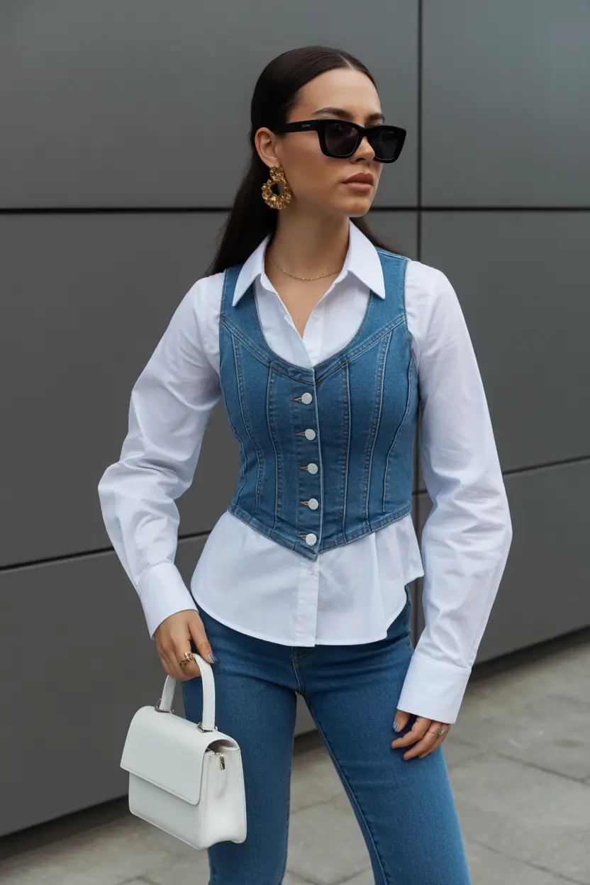 spring work outfits Denim Layers With Office-Ready Structure