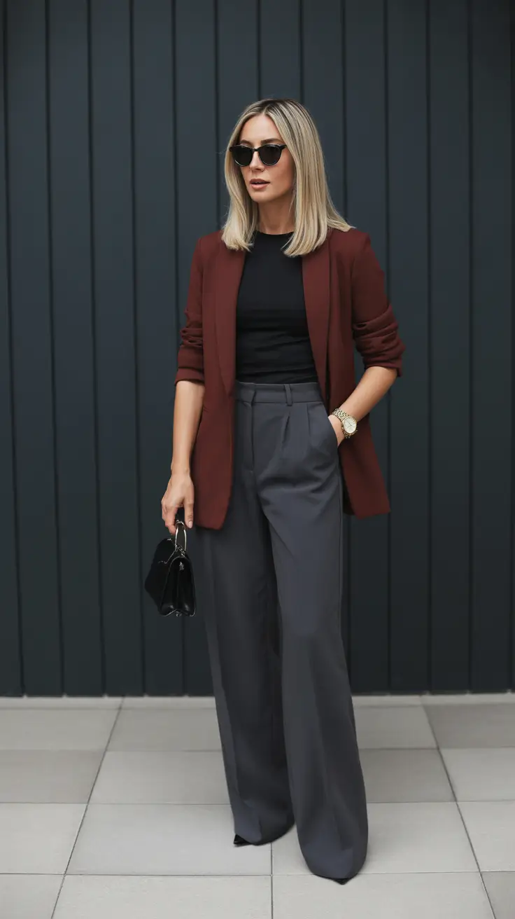 spring work outfits Relaxed Blazer Styling With Deep Neutral Tones