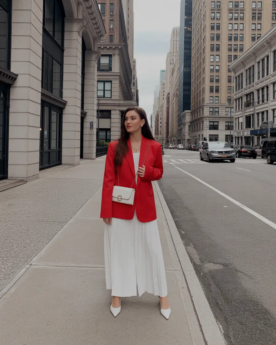 spring work outfits Red Blazer Drama Balanced With Soft White