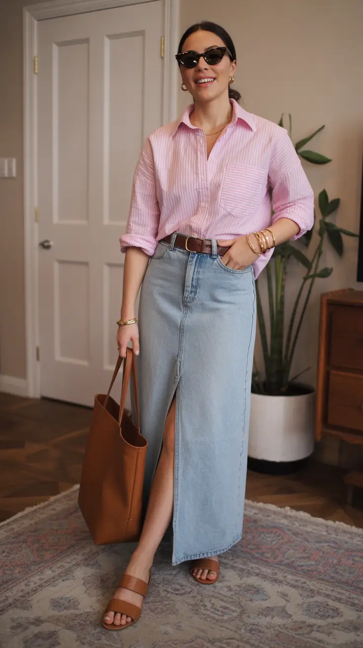 spring work outfits Soft Denim Skirt Styling With Everyday Ease