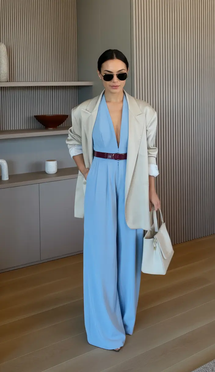 spring work outfits Fluid Blue Power Dressing With Soft Confidence