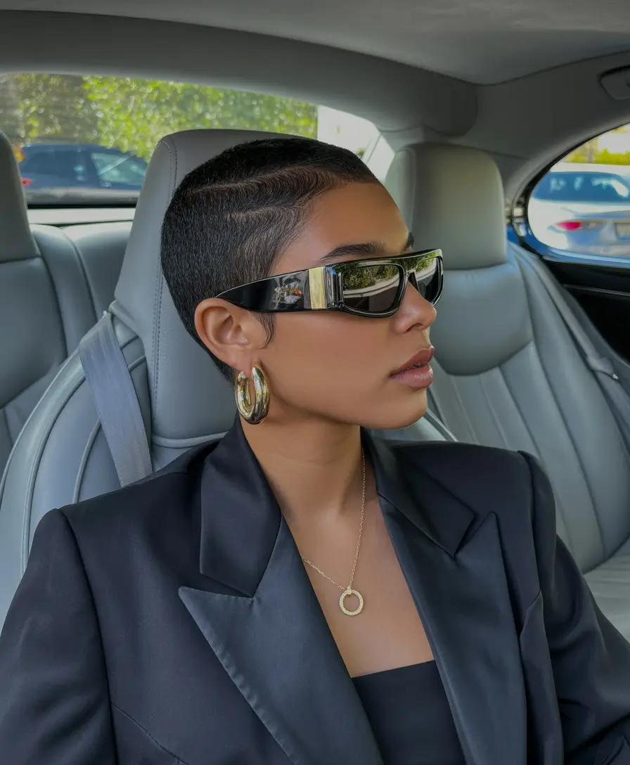 spring haircuts Sleek Buzz Cut With Glossy Edges - The Boldest Spring Reset