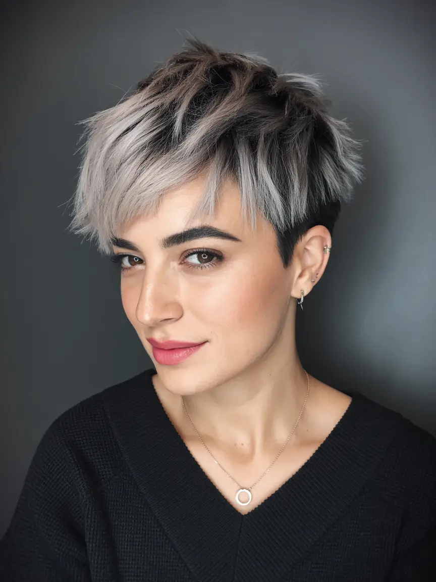 spring haircuts Frosted Pixie With Dark Roots - The Cool Contrast Cut