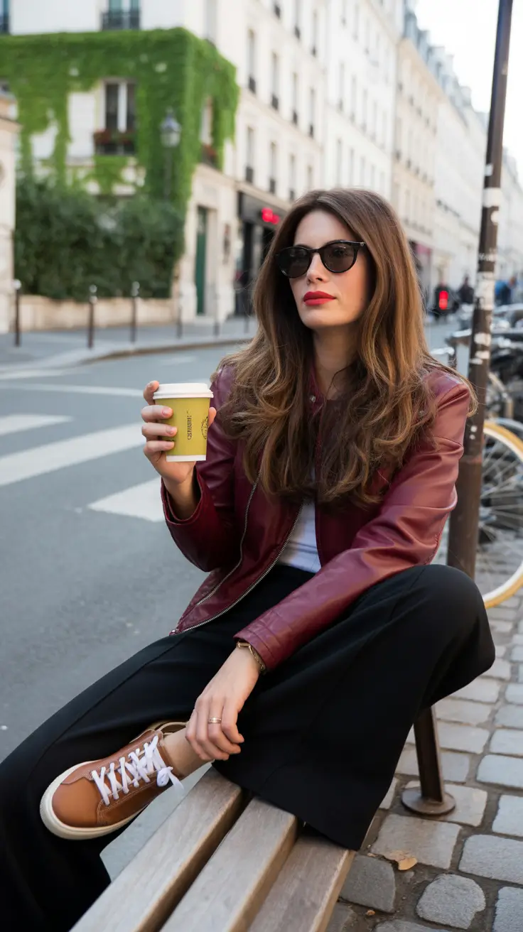 nyc spring outfits Leather Layers and Coffee-Break Cool