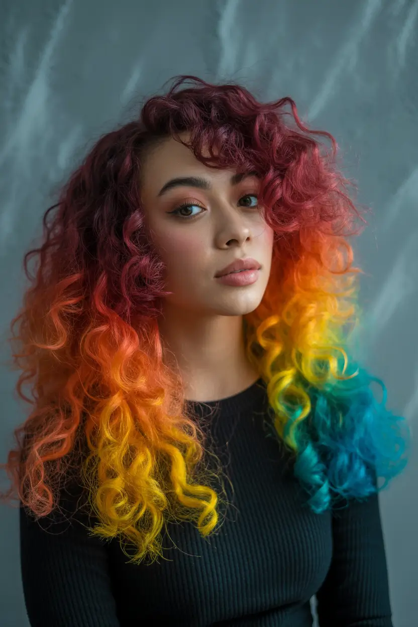 spring hair color trends-Rainbow Curls That Feel Like Spring Rebellion