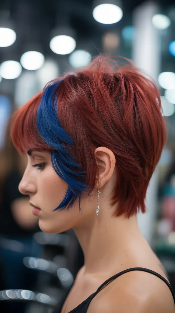 spring hair color trends-Short Hair with a Blue Pop for Sharp Spring Coolness