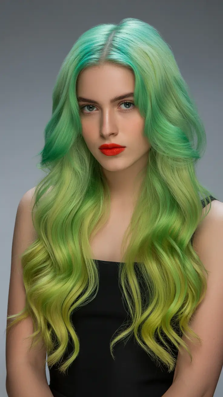 spring hair color trends-Fresh Emerald Waves for a New Kind of Dark Hair Fantasy