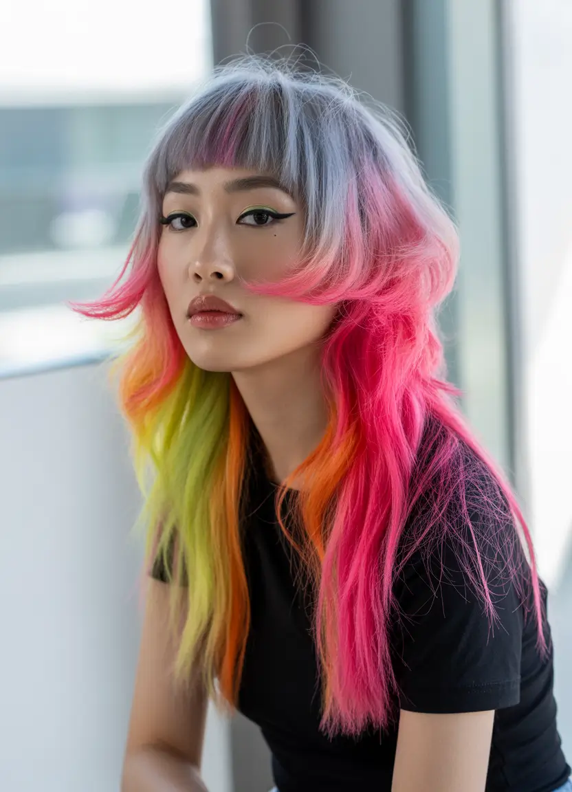 spring hair color trends-Neon Split Layers for Playful Street-Style Spring