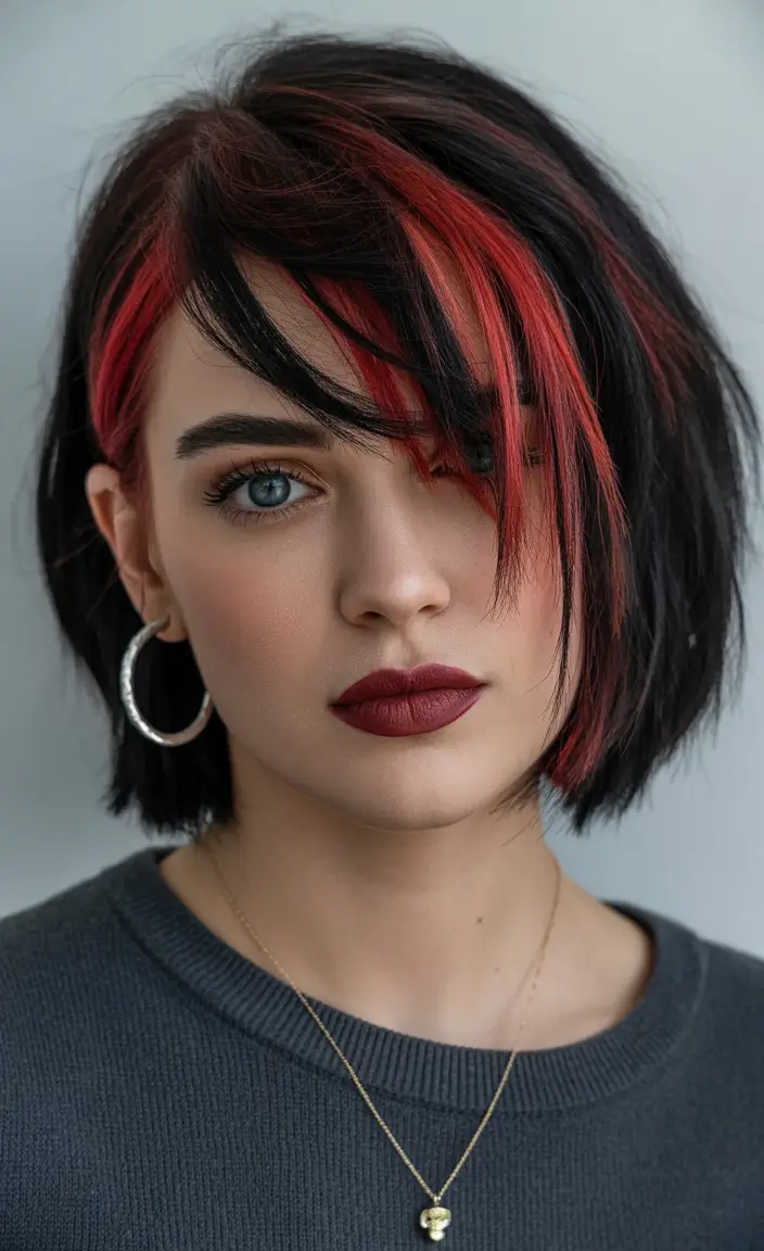 spring hair color trends-Black Hair with Cherry Streaks for a Dark Spring Edge