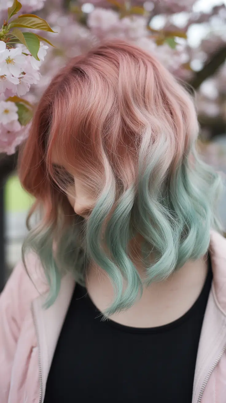 spring hair color trends-Cherry Blossom Pastel Bob with Minty Spring Ends