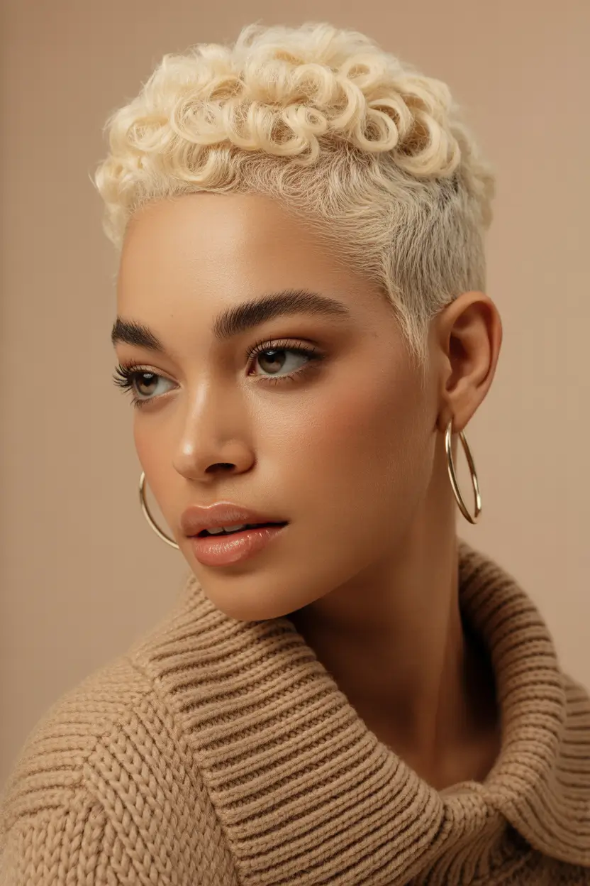 spring hair color trends-Platinum Curly Crop for the Ultimate Short Hair Glow