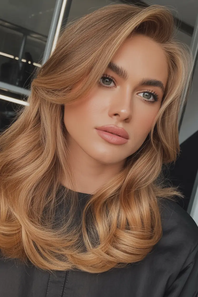 spring hair color trends-Golden Bronde Layers for Soft Glam Spring Hair